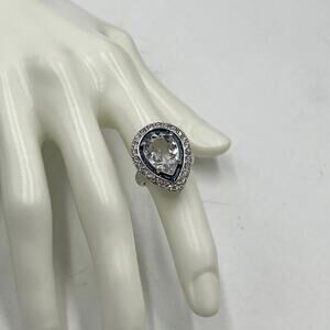 Kenneth Jay Lane Pear Shaped Cubic Zirconia Blue Enamel‎ Cocktail Ring Sz 6